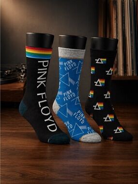 BioWorld Mens PINK FLOYD Crew Socks. Factory Sealed- Novelty 3 pack